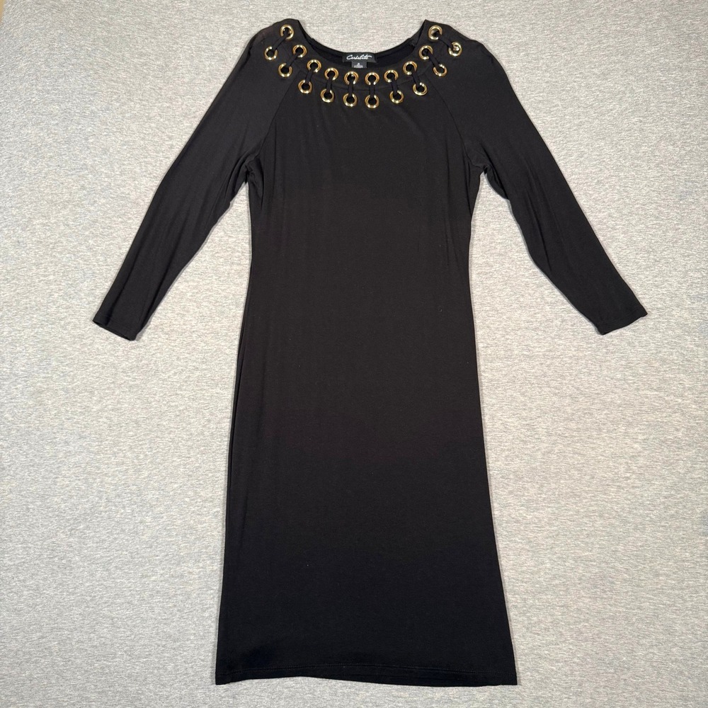 Candalite Womens Black Grommet Neck Long Sleeve Sheath Dress Size M D83098-M